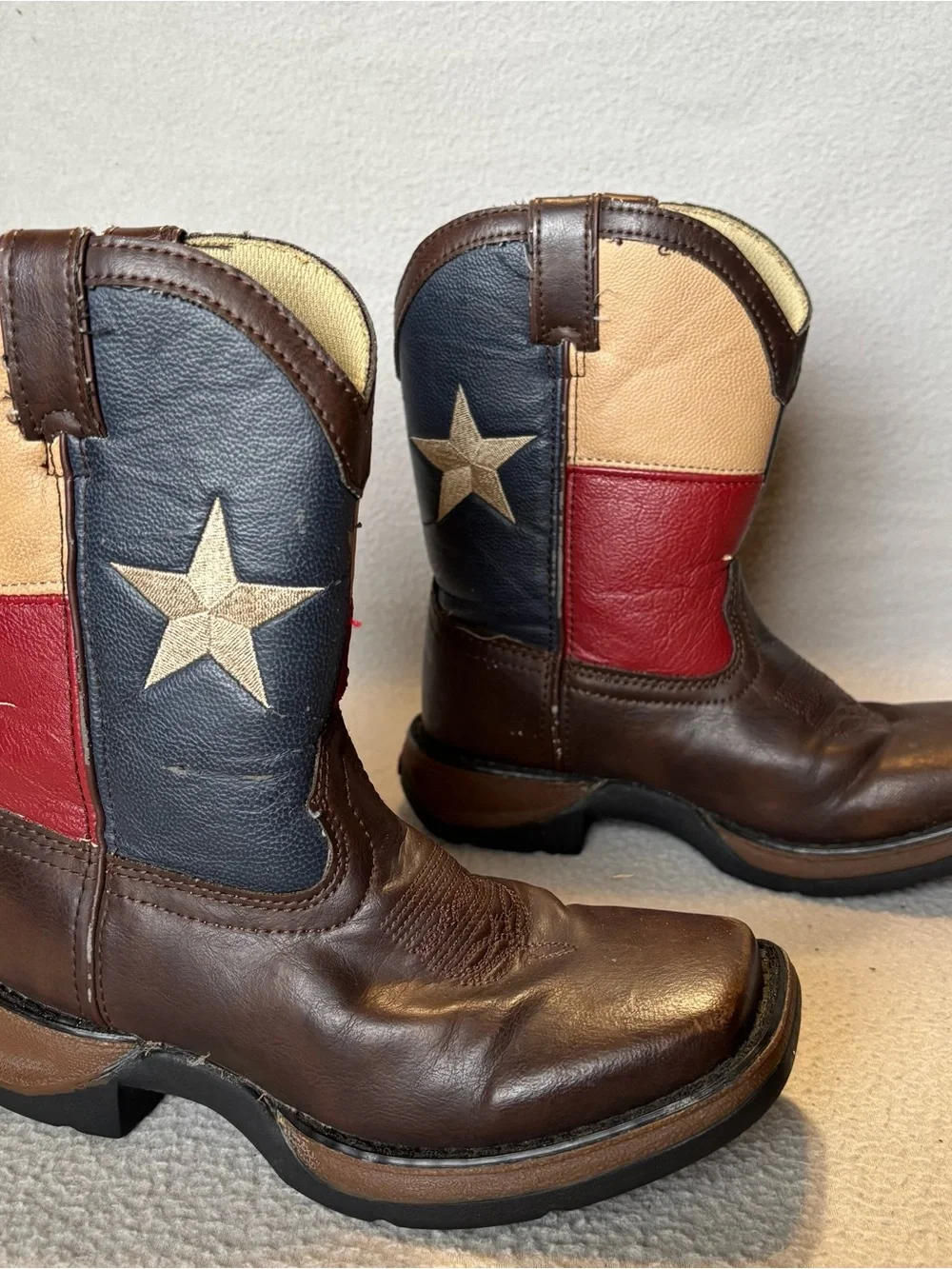 Durango Kids size 1M Texas Flag Western Cowboy Boots model BT246 some peeling